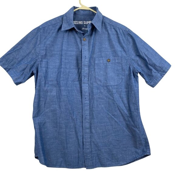 Mossimo Supply Co Mens Chambray Shirt Medium Blue Short Sleeve Casual Button Up - Picture 1 of 12